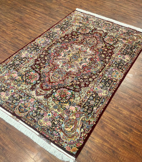 فرش دستبافت ۶ متری تبریز نقشه سالاری چله گل ابریشم